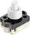 Mały biały przycisk przełącznika z czarną podstawą, odpowiedni do zastosowań elektronicznych.