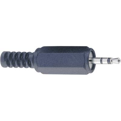 Czarno-srebrna wtyczka audio 3,5 mm z prążkowanym uchwytem.
