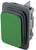 Prostokątny zielony przycisk sterowniczy wmontowany w czarną obudowę, służący do sterowania urządzeniami elektrycznymi lub maszynami.