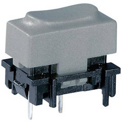Szary przełącznik mechaniczny z czarną podstawą i dwoma metalowymi pinami, stosowany w urządzeniach elektronicznych do sterowania funkcjami.