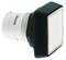 Prostokątny przycisk naciskowy z czarną ramką i białą powierzchnią, przeznaczony do obsługi maszyn lub urządzeń elektronicznych.