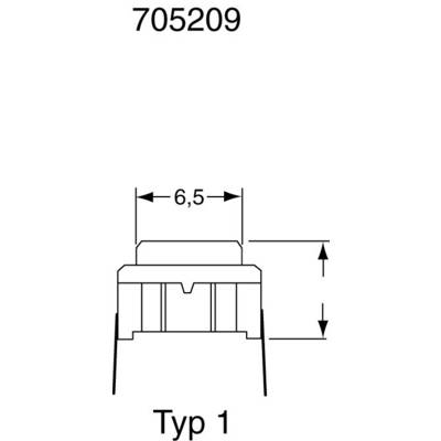 Rysunek techniczny elementu o nazwie 'Typ 1', szerokość 6,5 mm, numer produktu 705209.