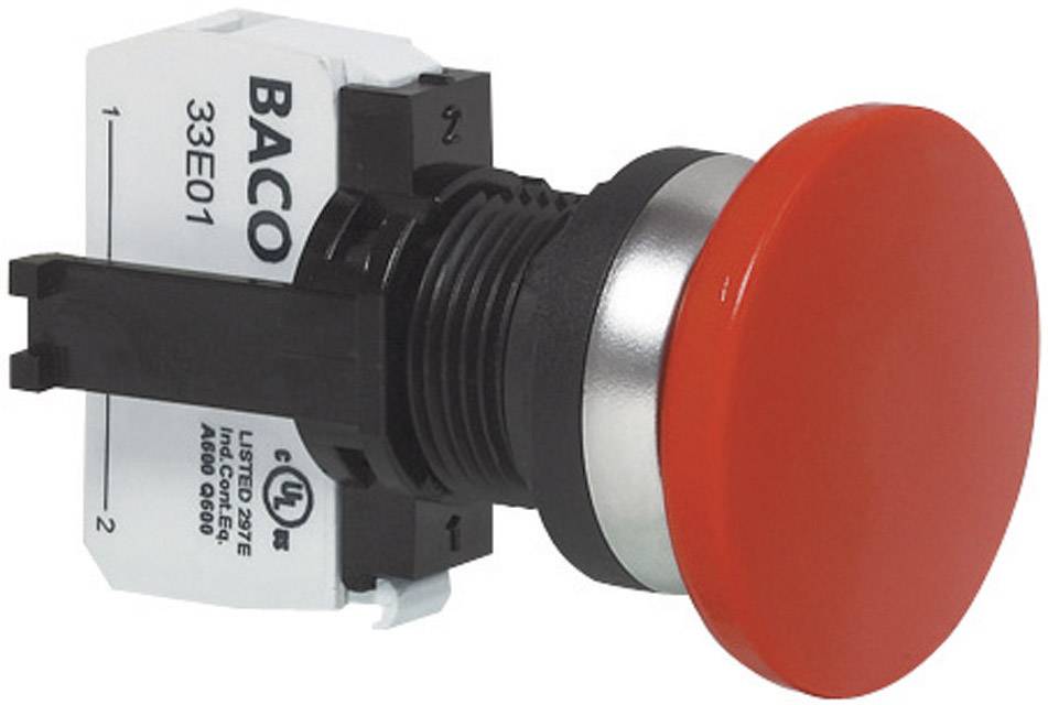 BACO L21AD01C Аварійний вимикач, переднє кільце, пластик, хромоване покриття, 600 В, 10 А, 1 НЗ, IP69K, 1 шт.