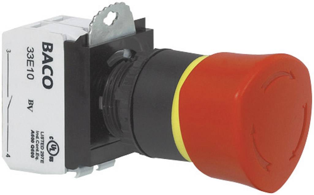 BACO L22ER01D Аварійний вимикач, переднє кільце, пластик, чорний, 600 В 10 А, IP69K, 1 шт.
