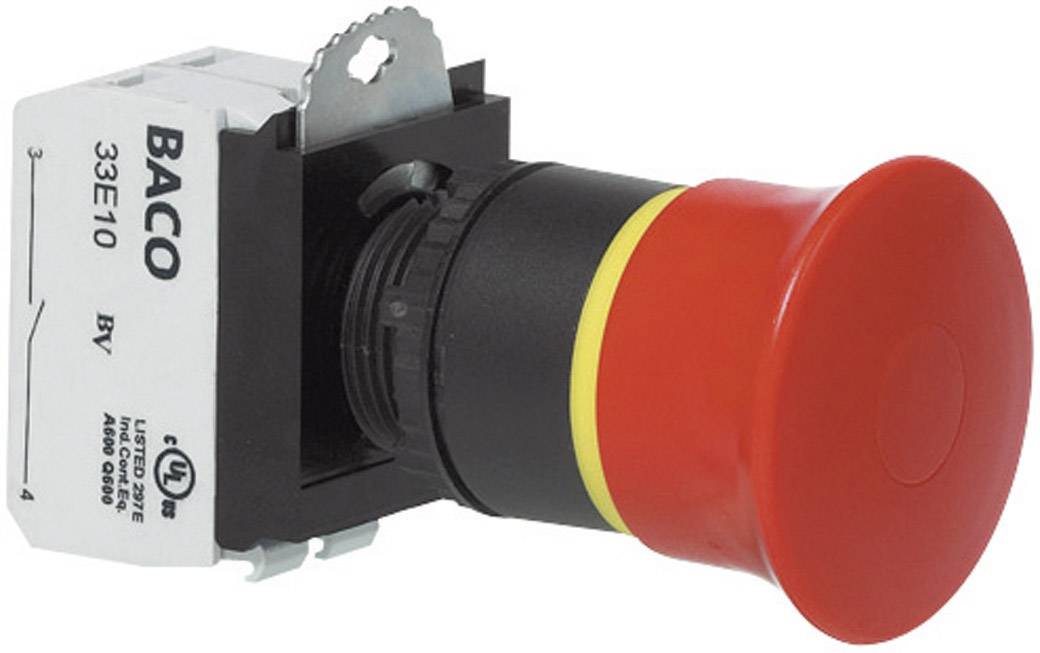 BACO L22DR01B Аварійний вимикач пластикове переднє кільце, чорний, включає дисплей стану 600 В 10 A IP69K 1 шт.