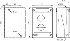 2 місця кріплення (Д x Ш x В) 107 x 74 x 47,9 мм сірий, чорний BACO LBX0200 1 шт.