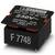 Elektroniczny podzespół (przekaźnik) firmy Phoenix Contact o parametrach 230V, 50/60Hz, 2VA; numer modelu F 7748; w kolorze czarnym z białym oznakowaniem.