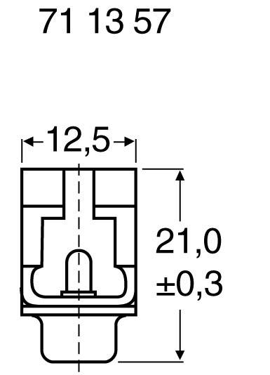 Rysunek techniczny złącza elektrycznego z wymiarami: szerokość 12,5 mm i wysokość 21,0 mm ±0,3 mm. Na górze widnieje napis '71 13 57'.