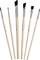 Sześć pędzli z drewnianymi uchwytami i czarnymi włoskami w różnych rozmiarach. Głównie przydatne do projektów malarskich lub artystycznych.
