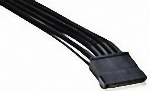 Czarny płaski kabel wstążkowy z pięcioma przewodami i złączem, przeznaczony do podłączania elementów elektronicznych.