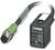 Przewód z czarnym sensorem i zielonym wtykiem. Oznaczenie 'PHOENIX CONTACT'. Odpowiedni dla zastosowań 24V AC/DC, 4A.