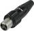 Trójbiegunowy wtyk XLR z czarną obudową z tworzywa sztucznego i metalowymi stykami. Często stosowany do podłączania mikrofonów.