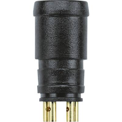 Czarno-złoty adapter do włączania elektrycznego, w kształcie cylindra, z dwoma metalowymi wtyczkami od spodu.