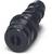 Czarny, cylindryczny złącznik z tworzywa sztucznego o wielu stopniach i zakończeniu w kształcie szczeliny, prawdopodobnie przeznaczony do użycia z przewodami.