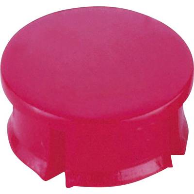 Czerwona, okrągła plastikowa nakrętka, prawdopodobnie od plastikowej butelki.