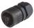 Czarny, cylindryczny złącz wtykowy o powierzchni żebrowanej, składający się z dwóch połączonych części, stosowany do połączeń kablowych.