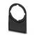 Czarna plastikowa podstawa z okrągłym wycięciem i prostokątną podstawą, często stosowana do mocowania różnych przedmiotów.