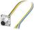 Wielożyłowy kabel z metalowym złączem wtykowym. Przewody są oznaczone kolorami: żółty, niebieski, pomarańczowy i szary.