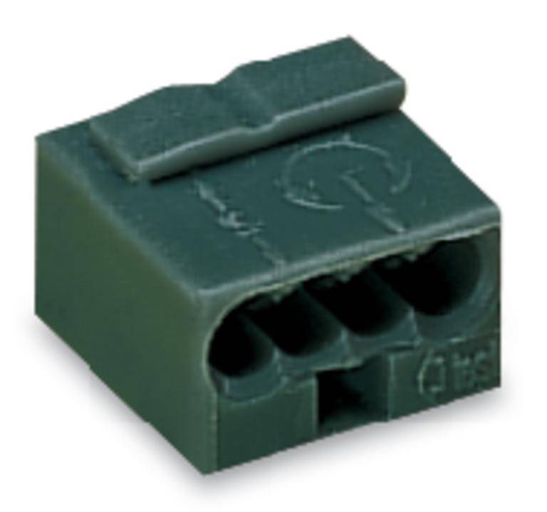 Trzystykowy blok złącza z czarnego tworzywa sztucznego, wyposażony w górną powierzchnię i otwory przyłączeniowe z przodu.