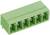 Zielony elektryczny złącze wtykowe z sześcioma gniazdami do połączeń kablowych, odpowiedni do montażu na płytkach drukowanych w urządzeniach elektronicznych.