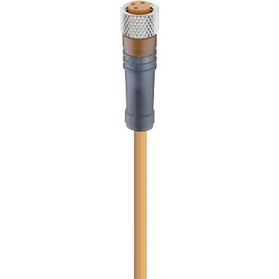 Pomarańczowy kabel z okrągłą wtyczką w kolorze czarnym i srebrnym na górze.
