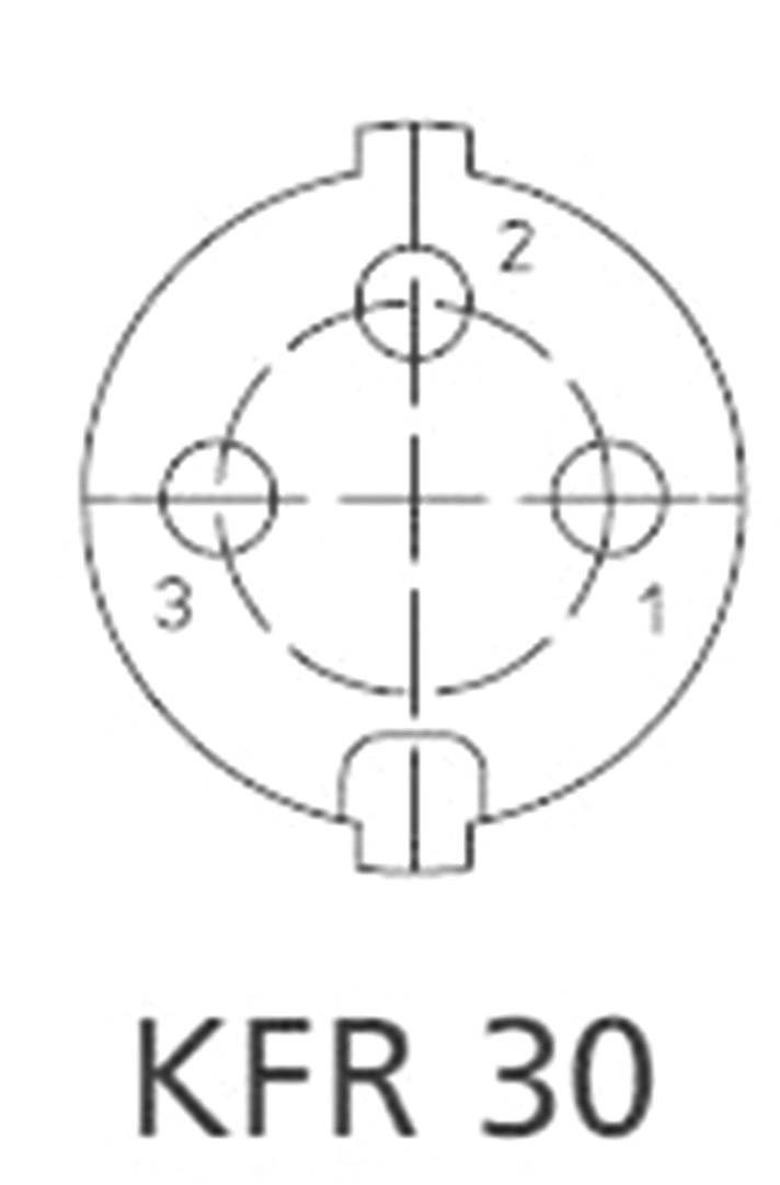 Elektryczny schemat połączeń wtyczki 'KFR 30' przedstawia trzy ponumerowane styki w układzie kołowym.