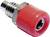 Metalowy adapter z czerwoną plastikową nasadką, prawdopodobnie stanowiący element złącza mechanicznego lub elektronicznego.