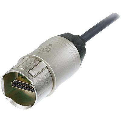 Szary kabel HDMI z metalowym wtykiem, odpowiedni do połączeń wideo i audio w wysokiej rozdzielczości.