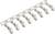 Seria zacisków metalowych z ośmioma srebrnymi zaciskami ułożonymi obok siebie na wąskim pasku.
