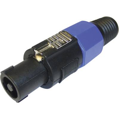Adapter wtykowy z niebieską i czarną obudową, odpowiedni do profesjonalnych połączeń sprzętu audio lub oświetleniowego.
