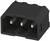 Czarny, prostokątny wtyk z dwoma stykami metalowymi, używany w urządzeniach elektronicznych do zasilania lub przesyłu danych.