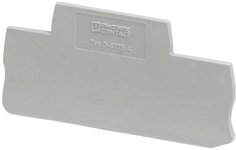 Szara plastikowa pokrywa z nadrukiem 'Phoenix Contact TYP D-STTB 4', służąca do zakrywania styków elektrycznych.