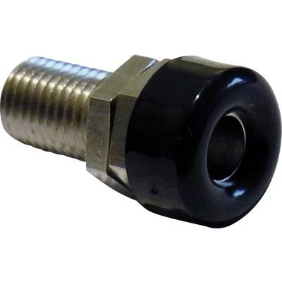 Element łączący metalowy z czarną, gładką główką i żebrowanym trzonkiem, prawdopodobnie część mebla lub element mocujący.