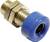 Złączka pomiarowa lub z tworzywa sztucznego z niebieskim końcem, odpowiednia do zastosowań pneumatycznych lub hydraulicznych.