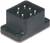 Czarny wtyk elektryczny z sześcioma metalowymi stykami, o prostokątnym kształcie, możliwy do zamontowania za pomocą czterech otworów w narożnikach.
