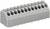Szary złącze z wieloma zaciskami przyłączeniowymi do połączeń elektronicznych, przeznaczone do montażu na płytce drukowanej.