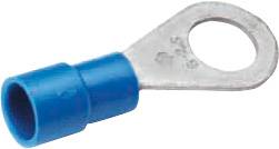 Niebieski konektor kablowy z metalowym uchem do podłączenia przewodów elektrycznych.