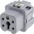 Szara wtyczka z czterema otworami, odpowiednia dla 10A i 230/400V, widoczne złącze śrubowe od góry.