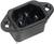 Czarny wtyk IEC z dwoma otworami mocującymi po bokach, odpowiedni do podłączeń elektrycznych.