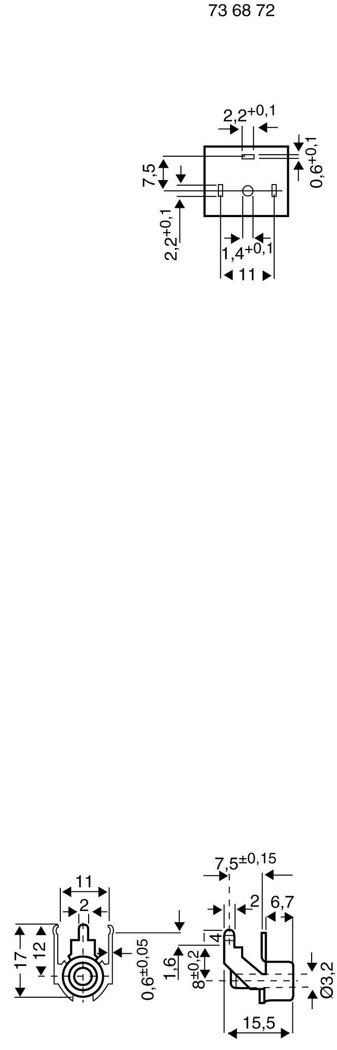 Rysunek techniczny elementu z wymiarami w milimetrach. Przedstawia widok z przodu i widok z boku ze szczegółowymi wymiarami.