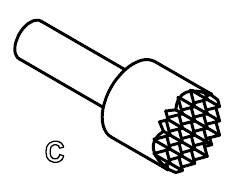 Grafika cylindrycznego frezu z wieloma ostrzami tnącymi na jednym końcu, oznaczona literą 'C'.