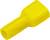 Żółty izolowany wtyk płaski, używany do bezpiecznego łączenia przewodów elektrycznych w zastosowaniach samochodowych lub elektrycznych.