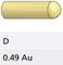 Cylindryczny złoty piórek, litera 'D' poniżej, następnie '0,49 Au', wskazuje na informację elementarną lub chemiczną.