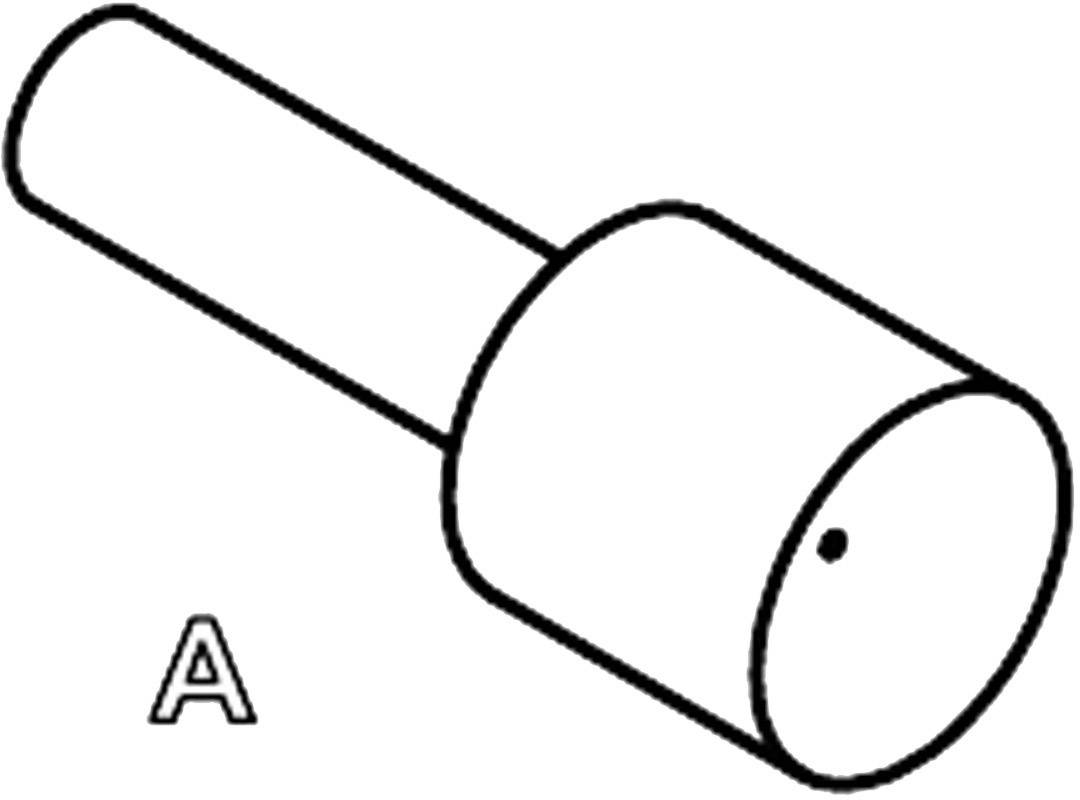 Szkic cylindrycznego obiektu z wąskim trzonem i szeroką, okrągłą głowicą. Litera 'A' w lewym dolnym rogu.