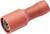 Czerwony, izolowany wtyk kablowy w kształcie cylindra, stosowany do połączeń elektrycznych.