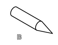 Szkic bryły geometrycznej składającej się z cylindra i stożka. W prawym dolnym rogu litera 'B'.