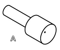 Schematyczny rysunek przedstawia cylinder z punktem na jego czołowej powierzchni, oznaczonym literą 'A'.