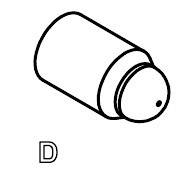 Cylinder z małym punktem na czole, opisany literą 'D'.