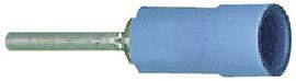 Niebieski izolowany złącz wtykowy z metalowym stykiem, odpowiedni do podłączania przewodów elektrycznych.