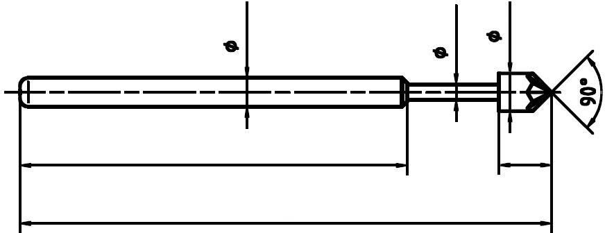 Rysunek techniczny cylindrycznego pręta ze skosem 90-stopniowym. Podane są wymiary długości i średnicy.